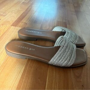 Madden Girl Women's Silver Strappy Rhinestone Slide Sandals